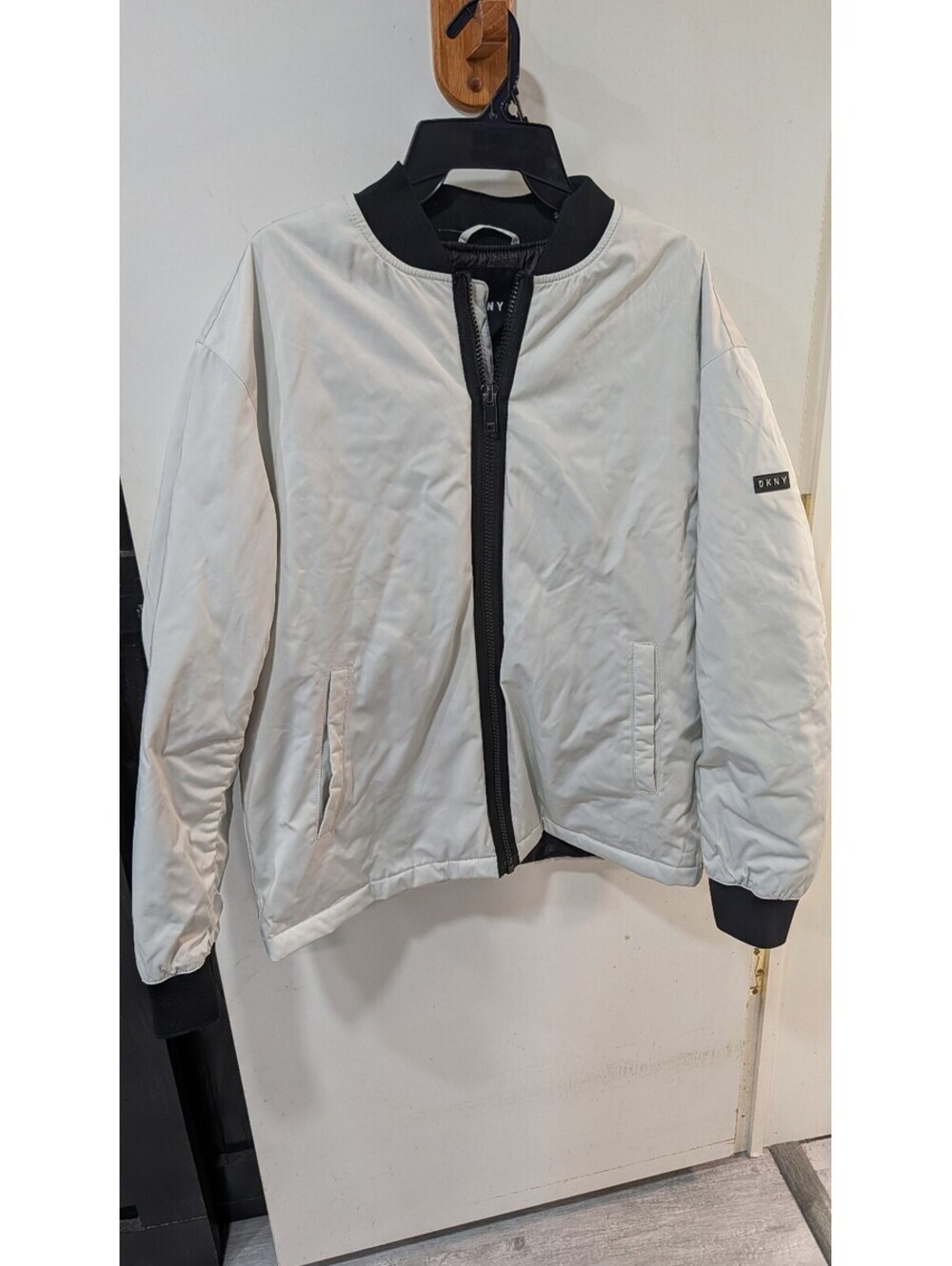 Men's DKNY White and Black Bomber Jacket Size L